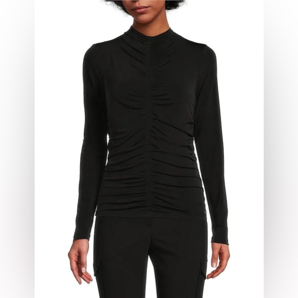 Calvin Klein women’s mock neck long sleeve ruched matte jersey top